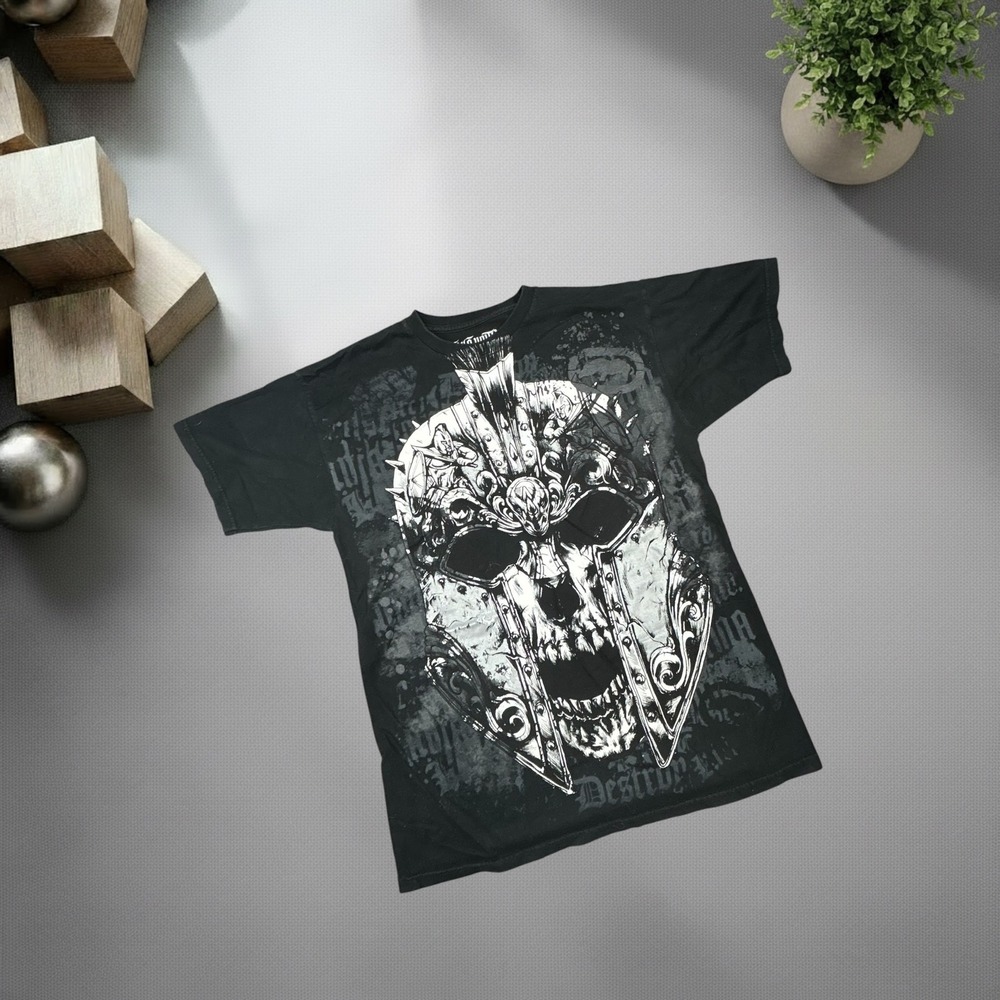 Ecko Unltd MMA Spartan‎ Skull Graphic Tee Black Medium Y2K Mercenary Streetwear